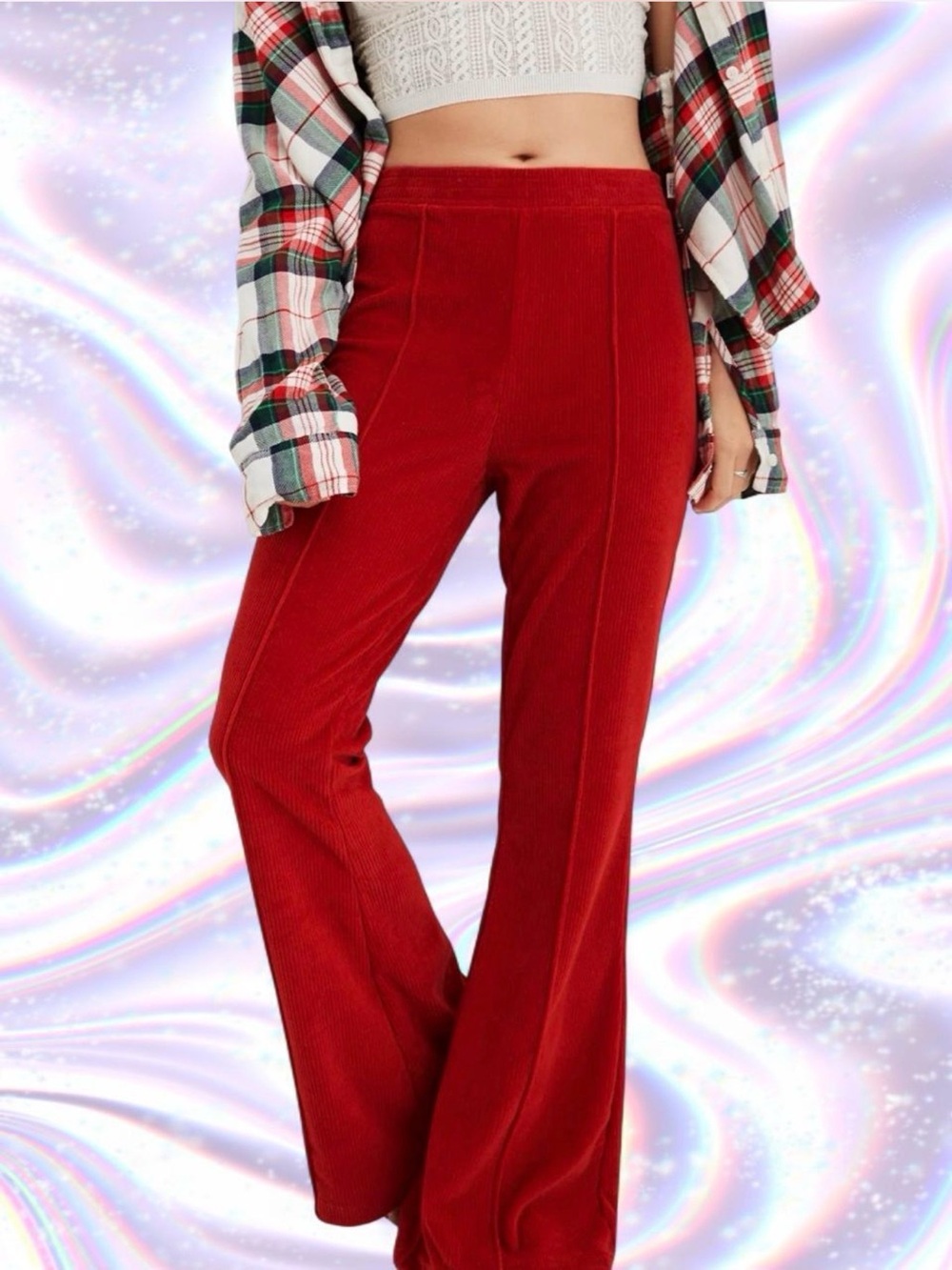 aerie Rust Red Wide-Leg Velour Pants